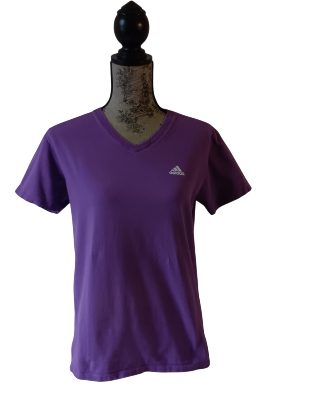 Adidas women's purple short-sleeve activewear v-neck top size M